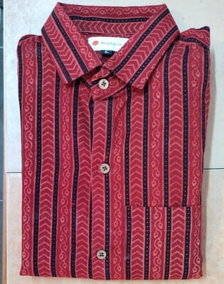 Eco dye Hand block Printed shirt -Red with Black Lines