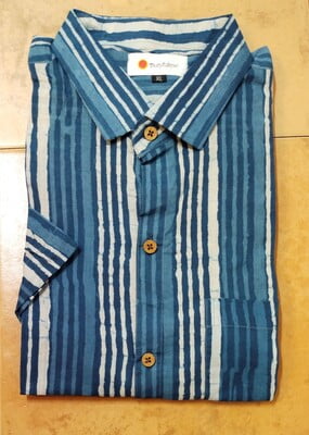 Eco dye Hand block Printed shirt -Blue Half Sleeve