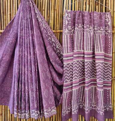 Saree-Handblock printed-Natural Dye-Onion Pink Saree with blouse